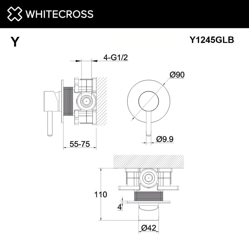 Смеситель для душа скрытого монтажа WHITECROSS Y Y1245GLB (брашированное золото)