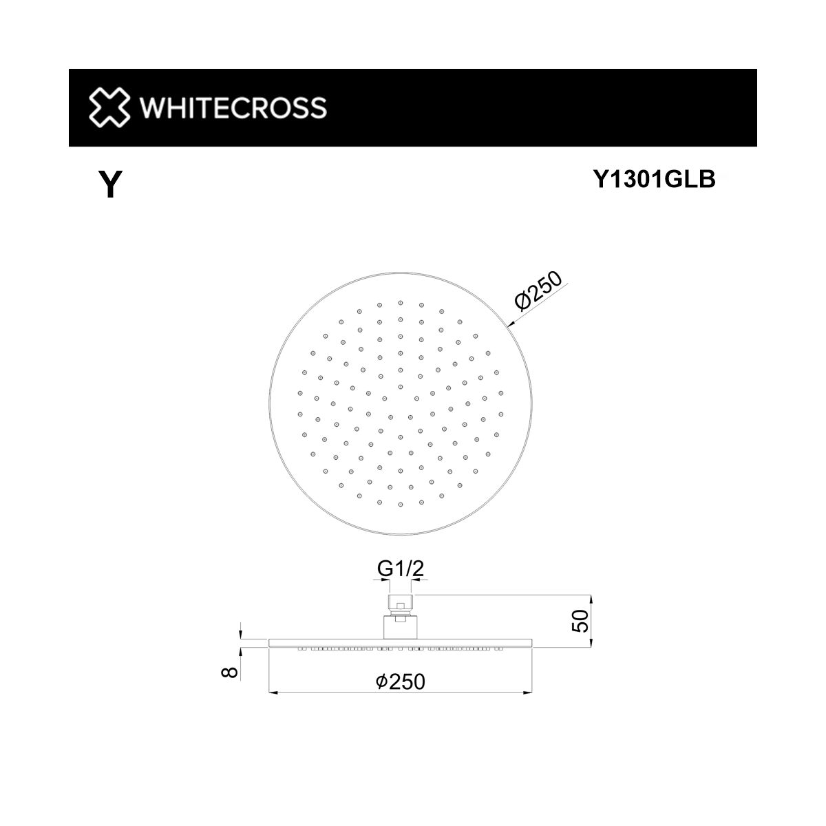 Верхний душ WHITECROSS D=25 см Y1301GLB (брашированное золото)