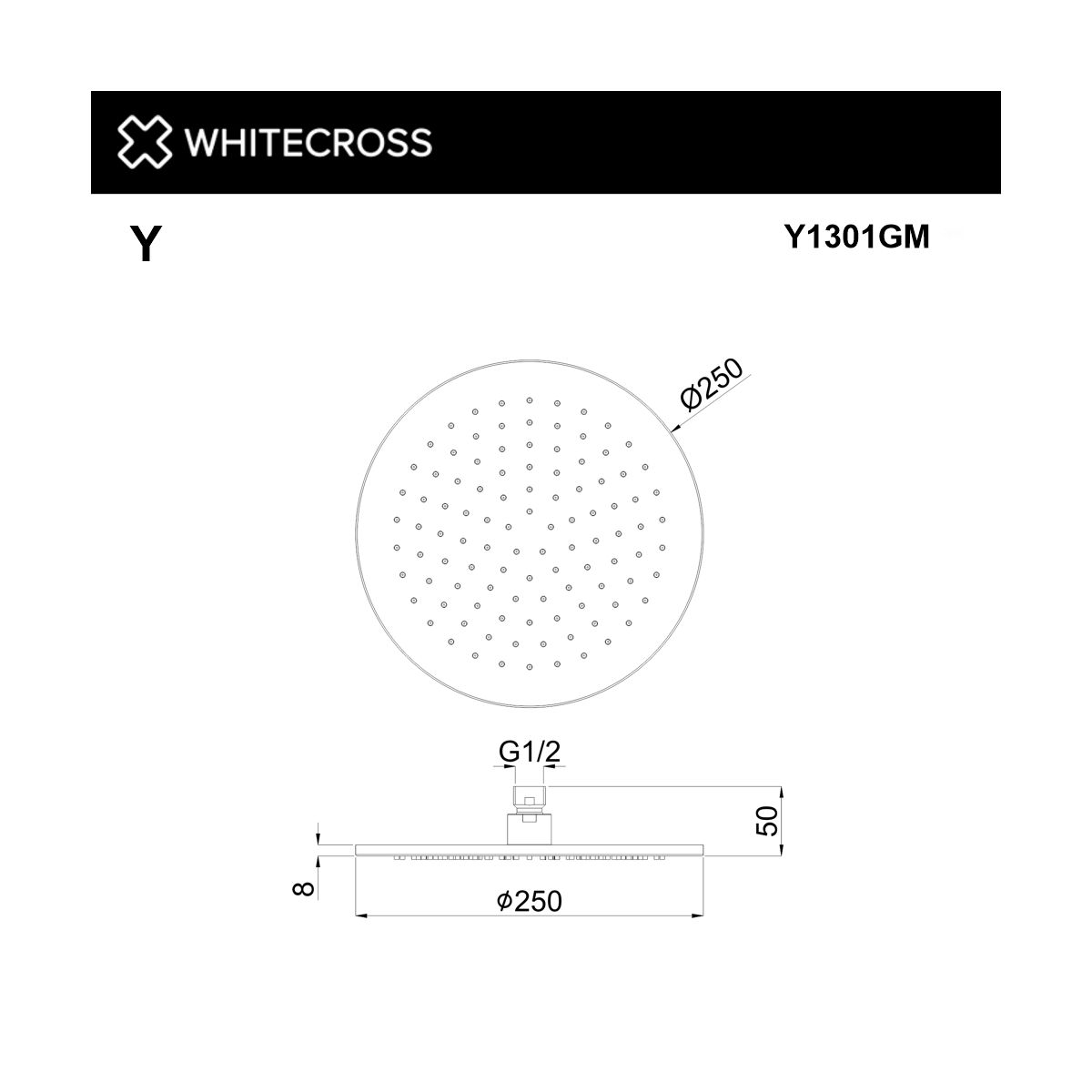 Верхний душ WHITECROSS D=25 см Y1301GM (оружейная сталь)