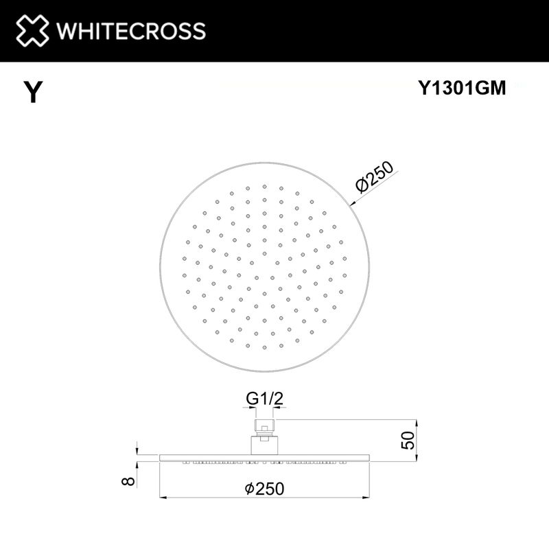 Верхний душ WHITECROSS D=25 см Y1301GM (оружейная сталь)