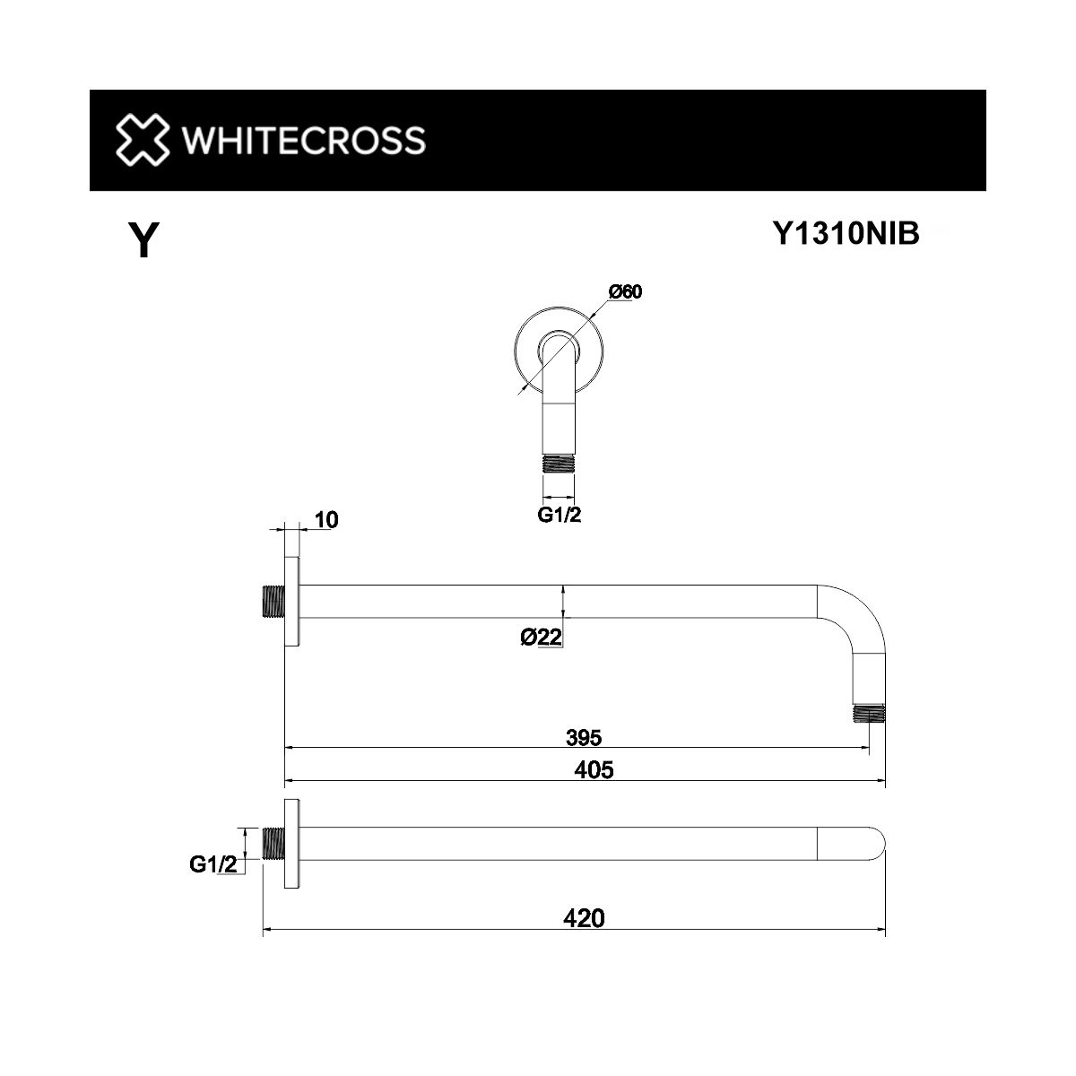 Кронштейн душевой настенный WHITECROSS Y1310NIB (брашированный никель)