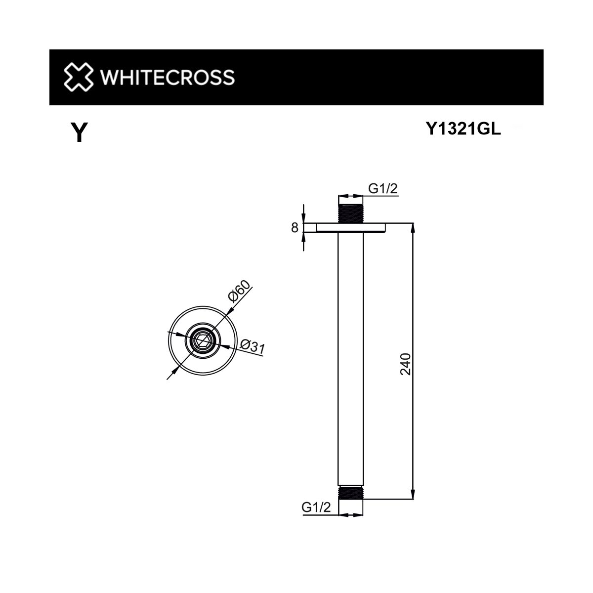 Кронштейн душевой потолочный WHITECROSS Y1321GL (золото)