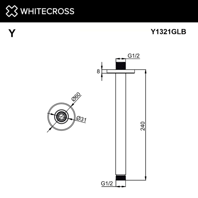 Кронштейн для верхнего душа WHITECROSS Y1321GLB (брашированное золото)