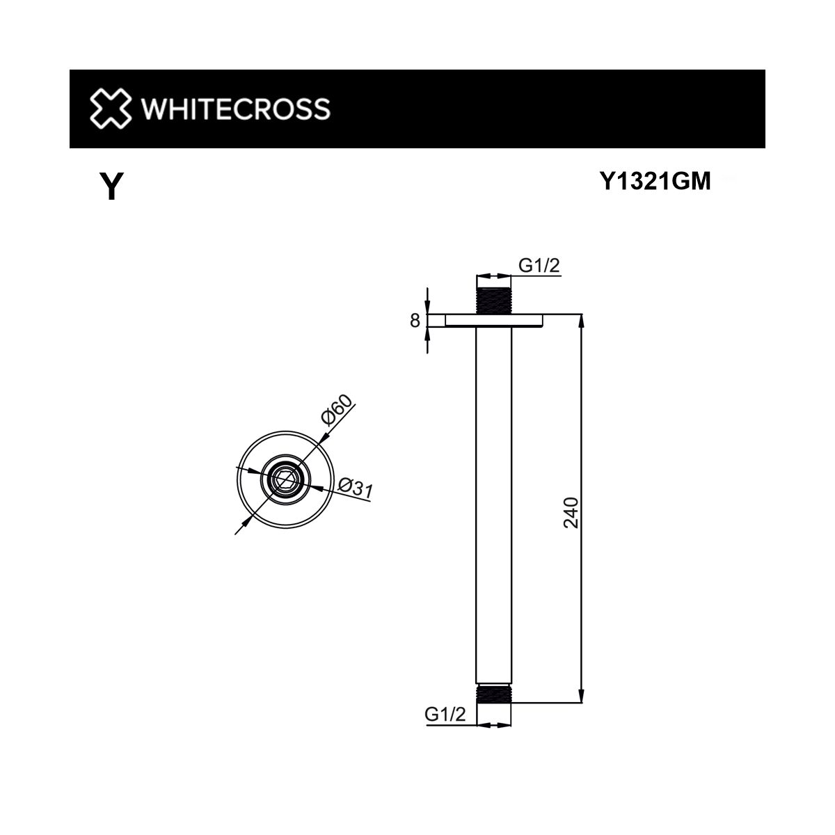 Кронштейн душевой потолочный WHITECROSS Y1321GM (оружейная сталь)