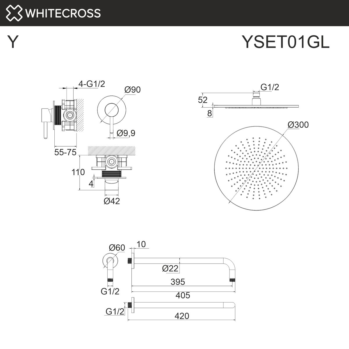 Система для душа скрытого монтажа WHITECROSS Y YSET01GL (золото)