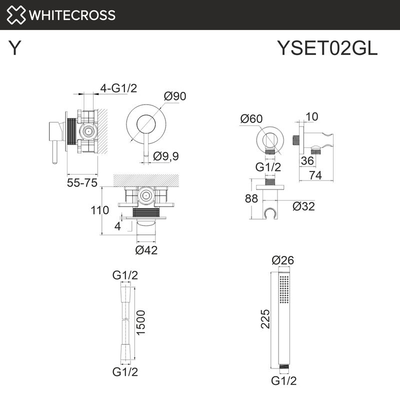 Система для душа скрытого монтажа WHITECROSS Y YSET02GL (золото)