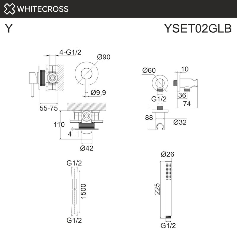 Система для душа скрытого монтажа WHITECROSS Y YSET02GLB (брашированное золото)