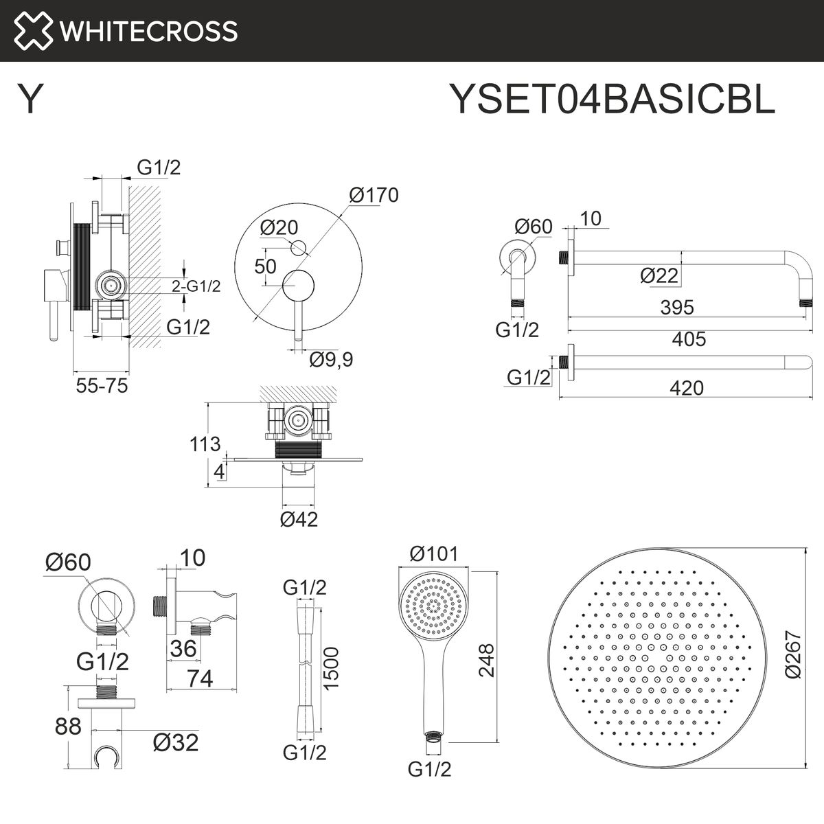 Система для душа скрытого монтажа WHITECROSS Y YSET04BASICBL (черный мат)