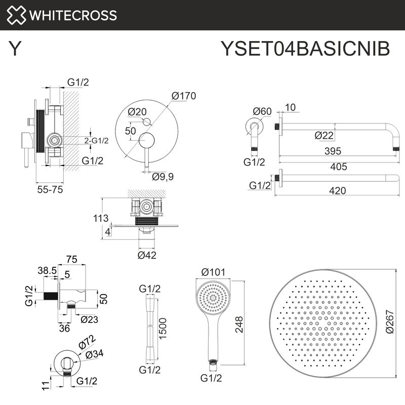 Система для душа скрытого монтажа WHITECROSS Y YSET04BASICNIB (брашированный никель)