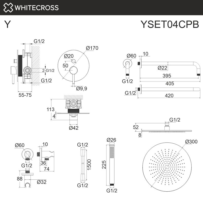 Система для душа скрытого монтажа WHITECROSS Y YSET04CPB (брашированная медь)
