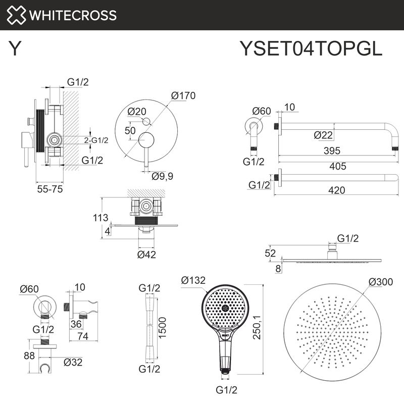 Система для душа скрытого монтажа WHITECROSS Y YSET04TOPGL (золото)