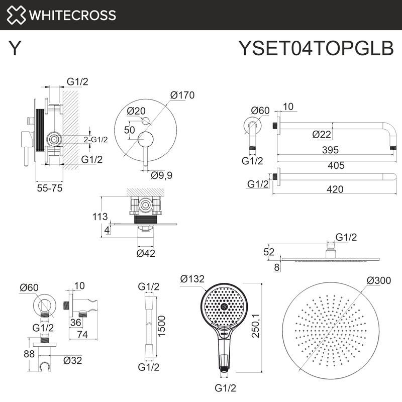 Система для душа скрытого монтажа WHITECROSS Y YSET04TOPGLB (брашированное золото)