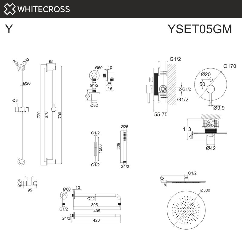 Система для душа скрытого монтажа WHITECROSS Y YSET05GM (оружейная сталь)