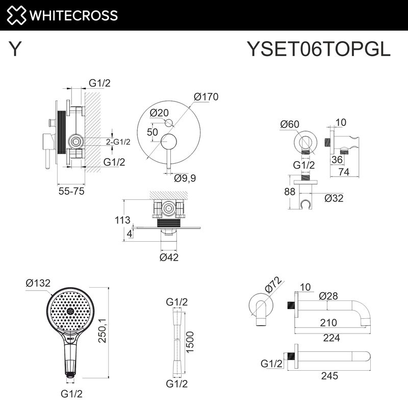 Система для ванны скрытого монтажа WHITECROSS Y YSET06TOPGL (золото)