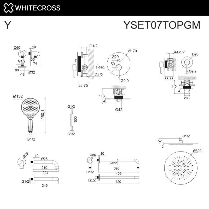 Система для ванны скрытого монтажа WHITECROSS Y YSET07TOPGM (оружейная сталь)