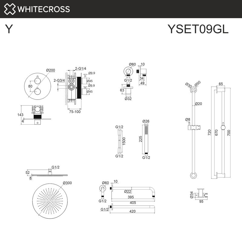 Термостатическая душевая система скрытого монтажа WHITECROSS Y YSET09GL (золото)