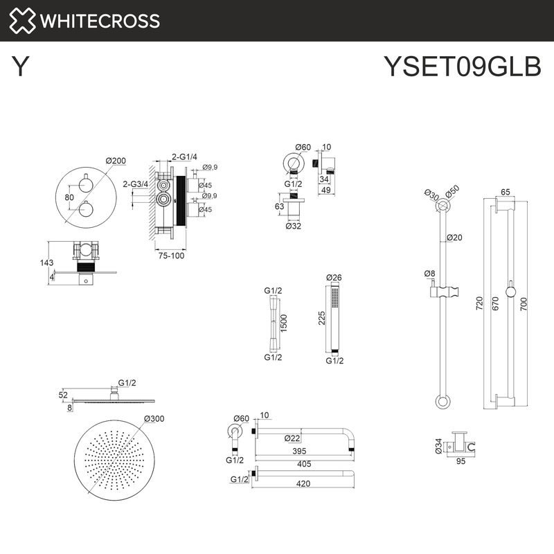 Система для душа скрытого монтажа WHITECROSS Y YSET09GLB (брашированное золото) термостатическая