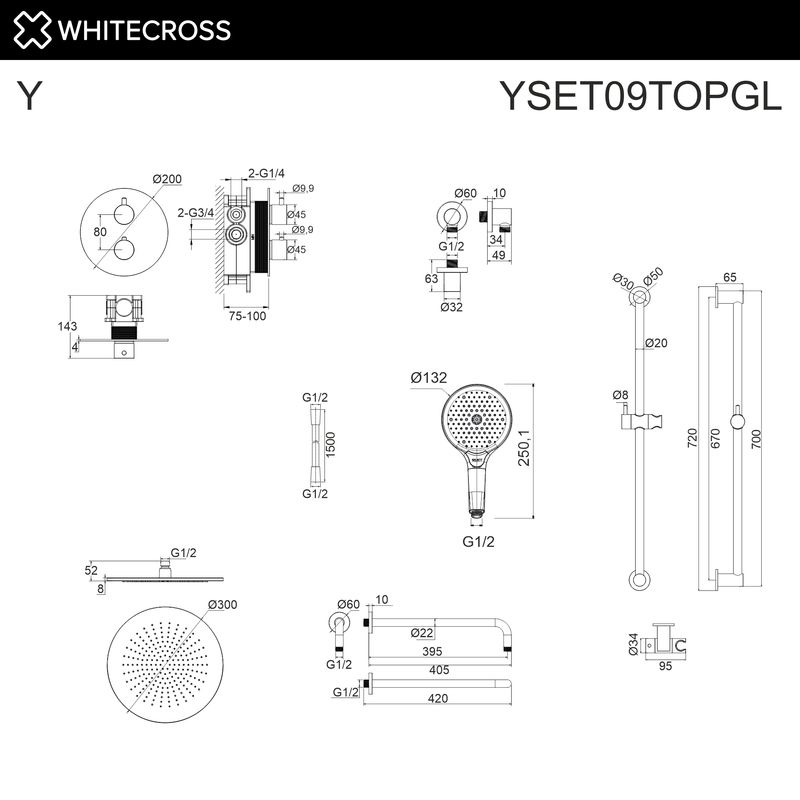 Термостатическая душевая система скрытого монтажа WHITECROSS Y YSET09TOPGL (золото)