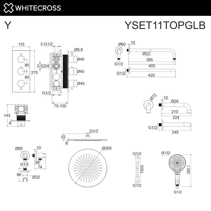 Термостатическая система для ванны скрытого монтажа WHITECROSS Y YSET11TOPGLB (брашированное золото)