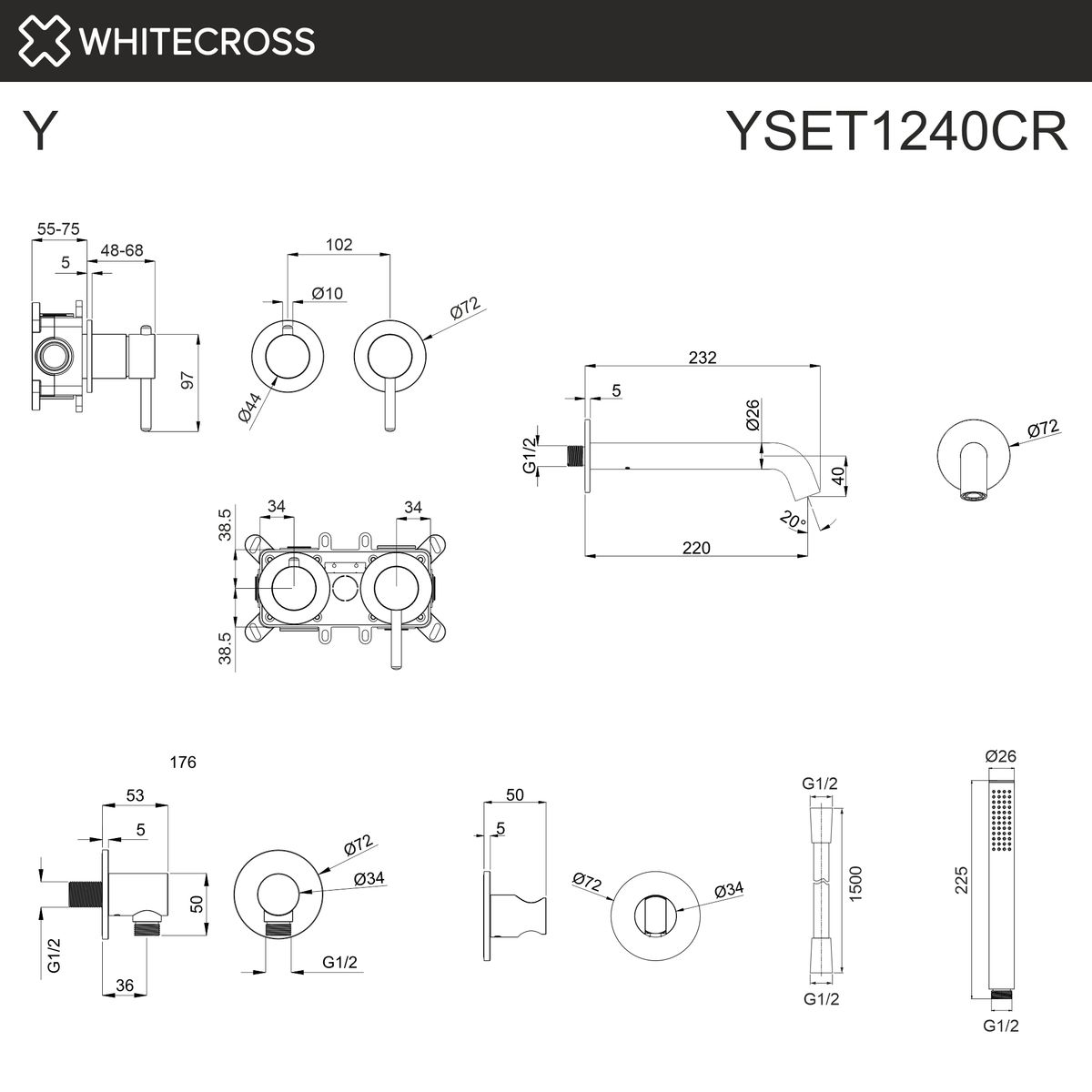 Смеситель для ванны скрытого монтажа WHITECROSS Y YSET1240CR (хром)
