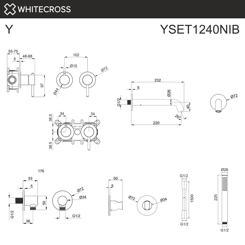Смеситель для ванны скрытого монтажа WHITECROSS Y YSET1240NIB (брашированный никель)
