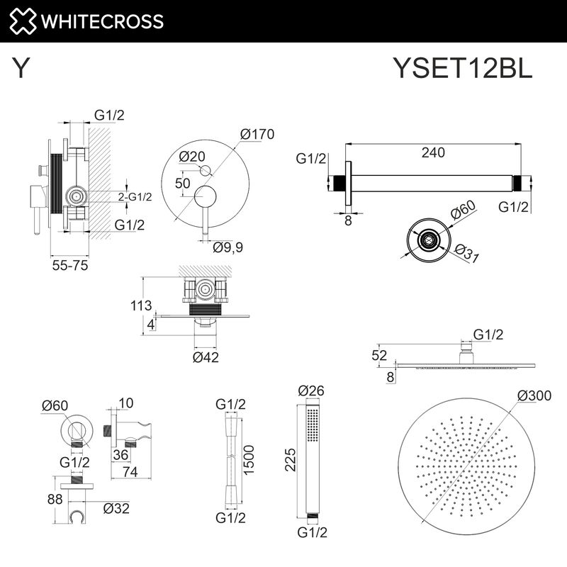 Система для душа скрытого монтажа WHITECROSS Y YSET12BL (черный мат)