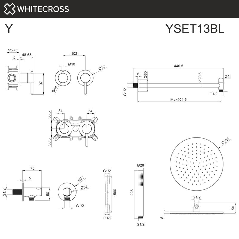 Система для душа скрытого монтажа WHITECROSS Y YSET13BL (черный мат)