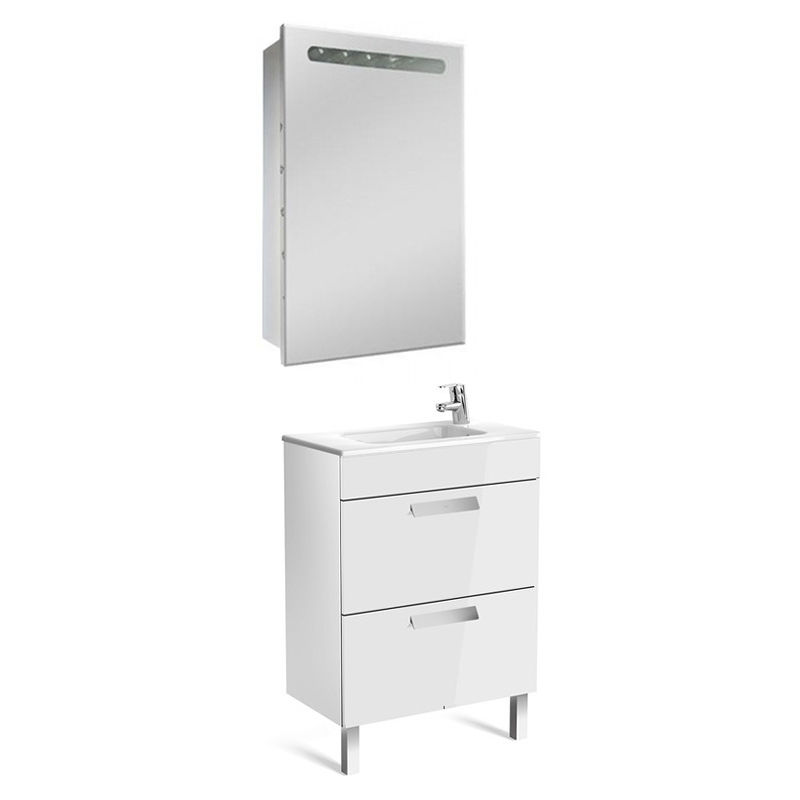 Тумба с раковиной Roca Debba 60 см ZRU9302708 + 32799H00Y белый глянцевый