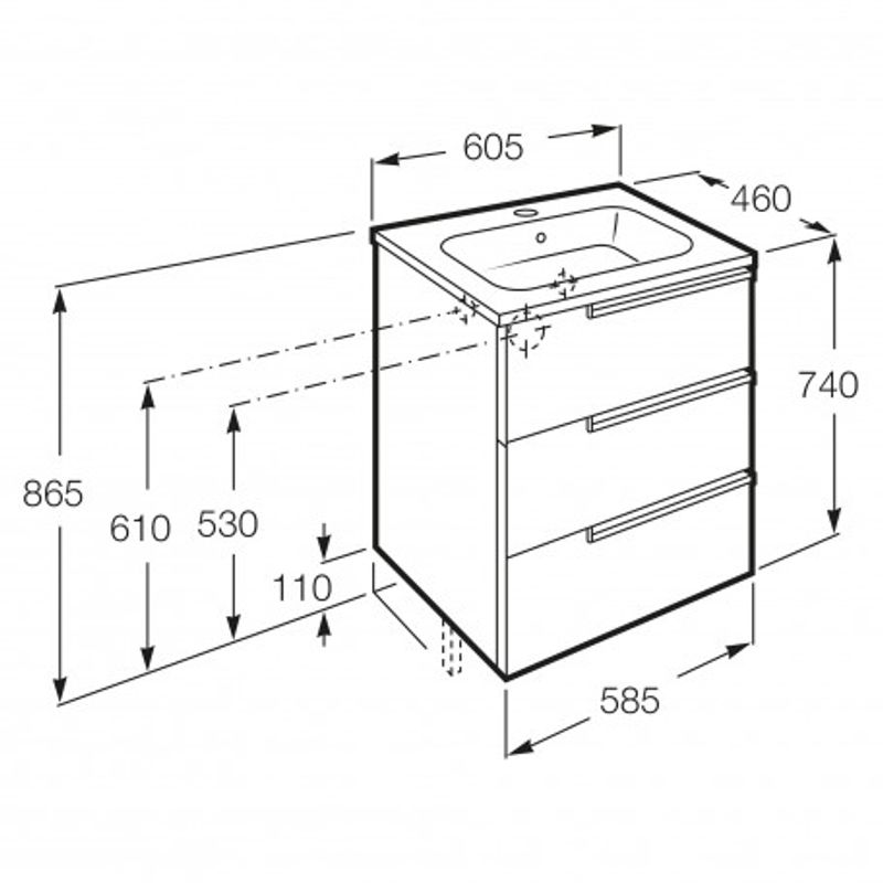 Тумба с раковиной Roca Victoria Ice Edition 60 см 3ящ. ZRU9302834 + 32799E000 белый глянцевый